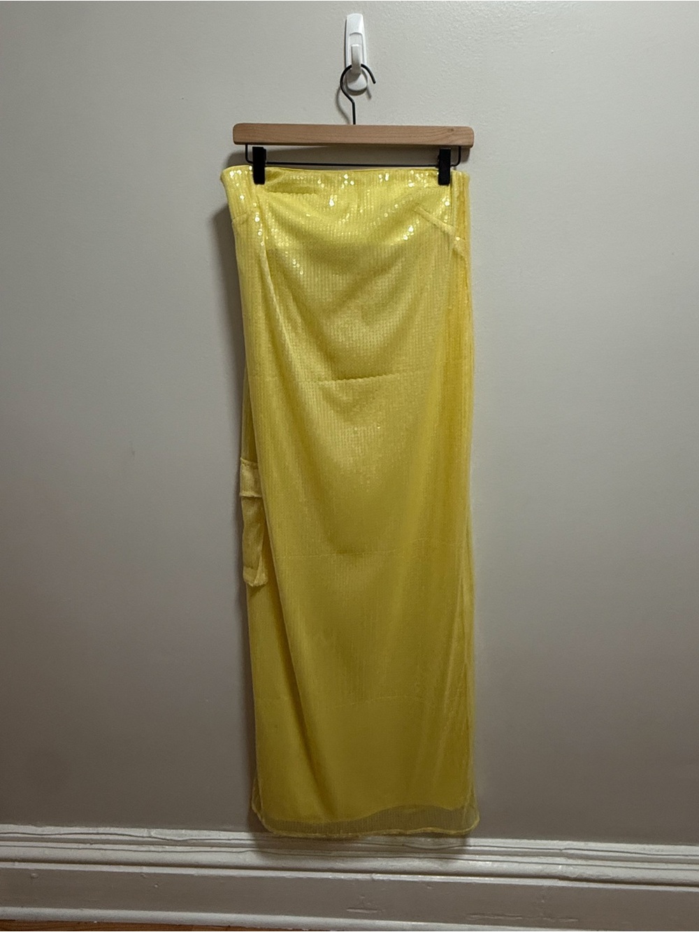 STAUD Casey dress butter yellow strapless sequin gown maxi dress wedding guest 6